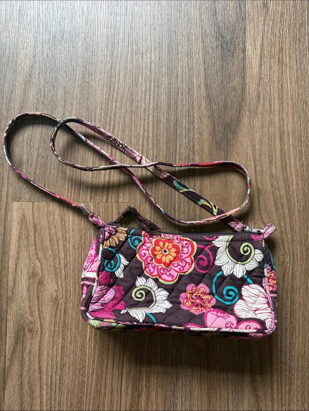 Vera Bradley Floral Quilted Crossbody in Pink and Brown
